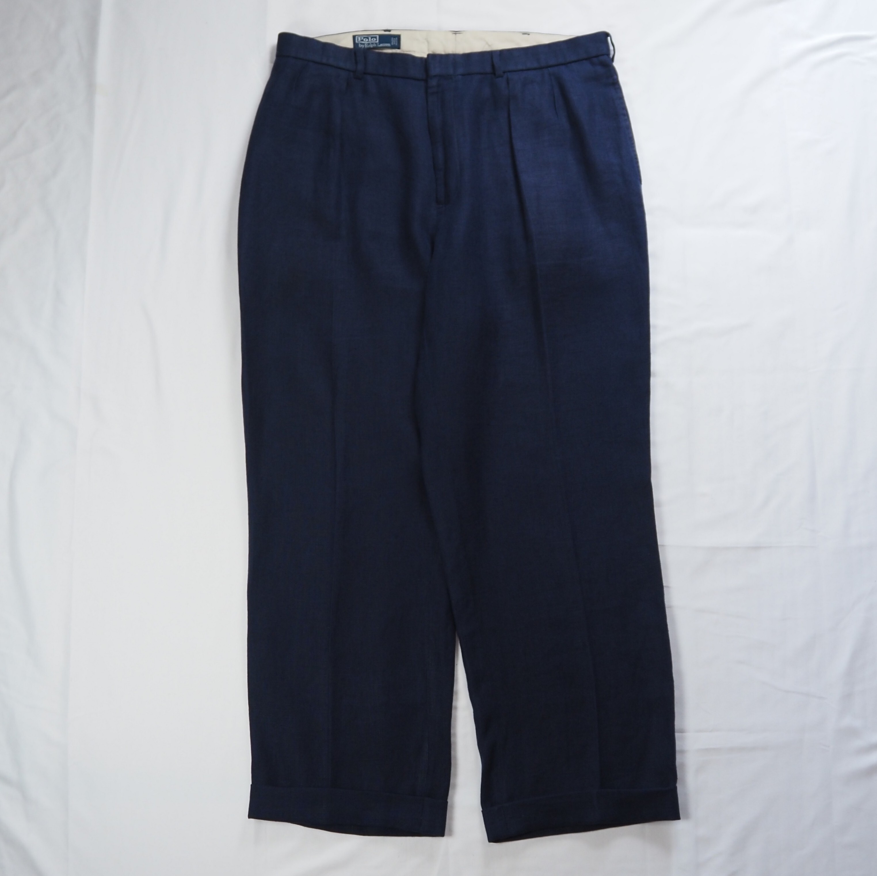 90's Ralph Lauren 100%リネンパンツ ネイビー 38×30 の画像 2