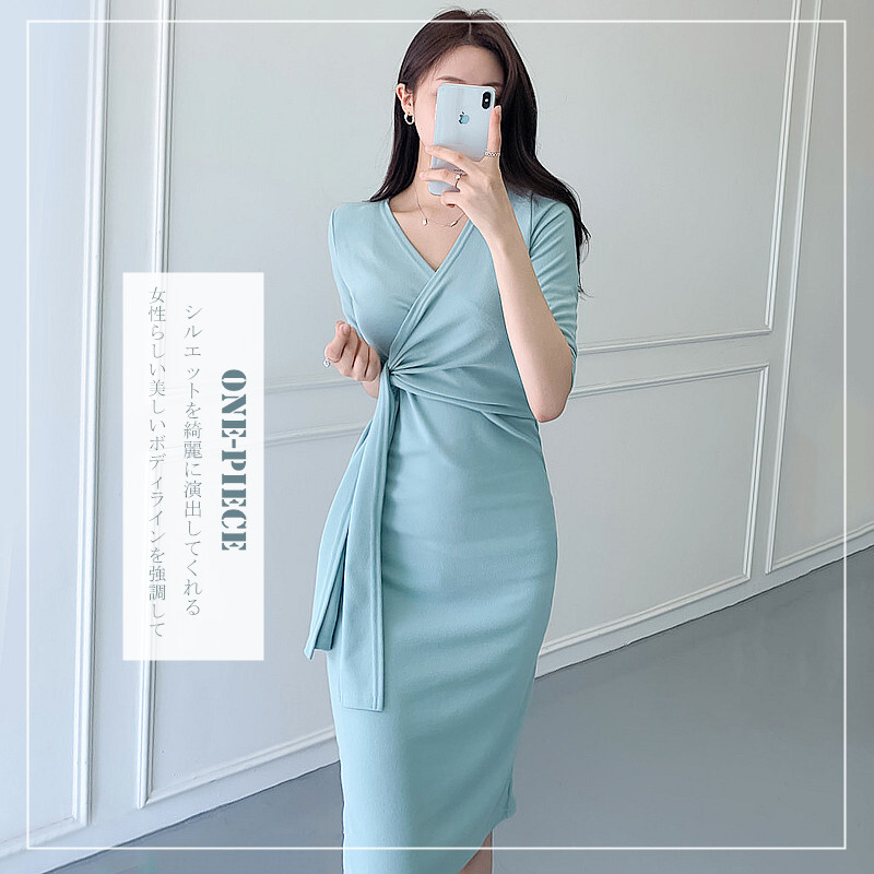 タイト ロングワンピース Vネック ワンピース 3タイプ Rpq Running Piggy