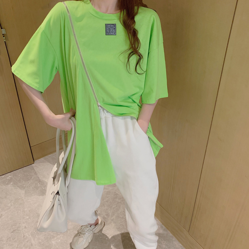 斜めファスナー付き クルーネック 半袖tシャツ スリット 肩出し 肌見せ アレンジ 個性的 ストリート カジュアル セクシー Tp3215 Ladys Paradise 斜めファスナー付き クルーネック 半袖tシャツ スリット 肩出し 肌見せ アレンジ 個性的 ストリート カジュアル セクシー Tp3215 Ladys Paradise