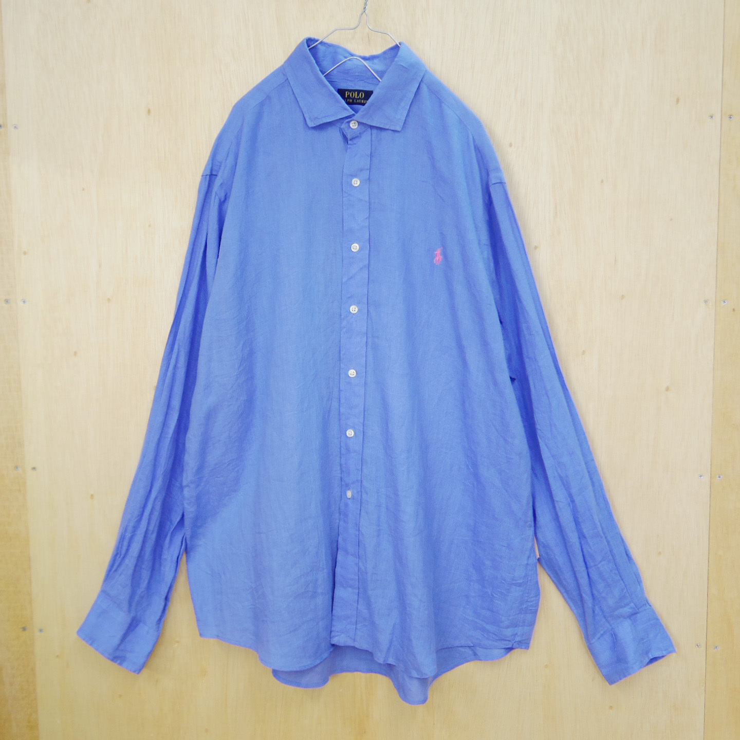 90s Ralph Lauren リネンシャツ ラルフシャツ ブルー ワンポイント Xl Vintage 古着 A600 四 五商店