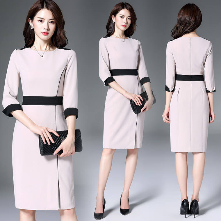 送料無料 ワンピース 膝丈 ベージュ フォーマル 入学式 入園式 オフィス 通勤 ハイウエスト タイトスカート 細身 スリム 大人 きれいめ Op 250kj Imagibune