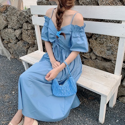 ワンピース オフショル バカンス ビーチ 旅行 ハイウエスト しぼり スタイルアップ 体型カバー Aライン カジュアル フェミニン プチプラレディースファッション通販 Yboueki