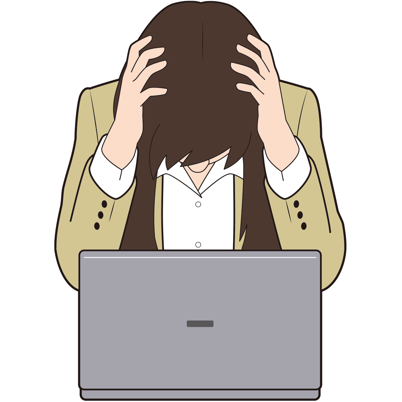 パソコンの前で頭を抱える女性ビジネスマン Sozaido パソコンの前で頭を抱える女性ビジネスマン Sozaido