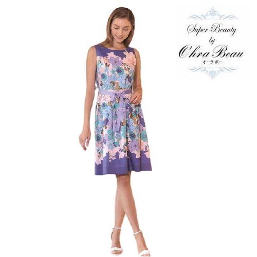 スーパービューティ Super Beauty ノースリーブ フラワープリント ワンピース M L 40 42 大人かわいい服 Gold Smith