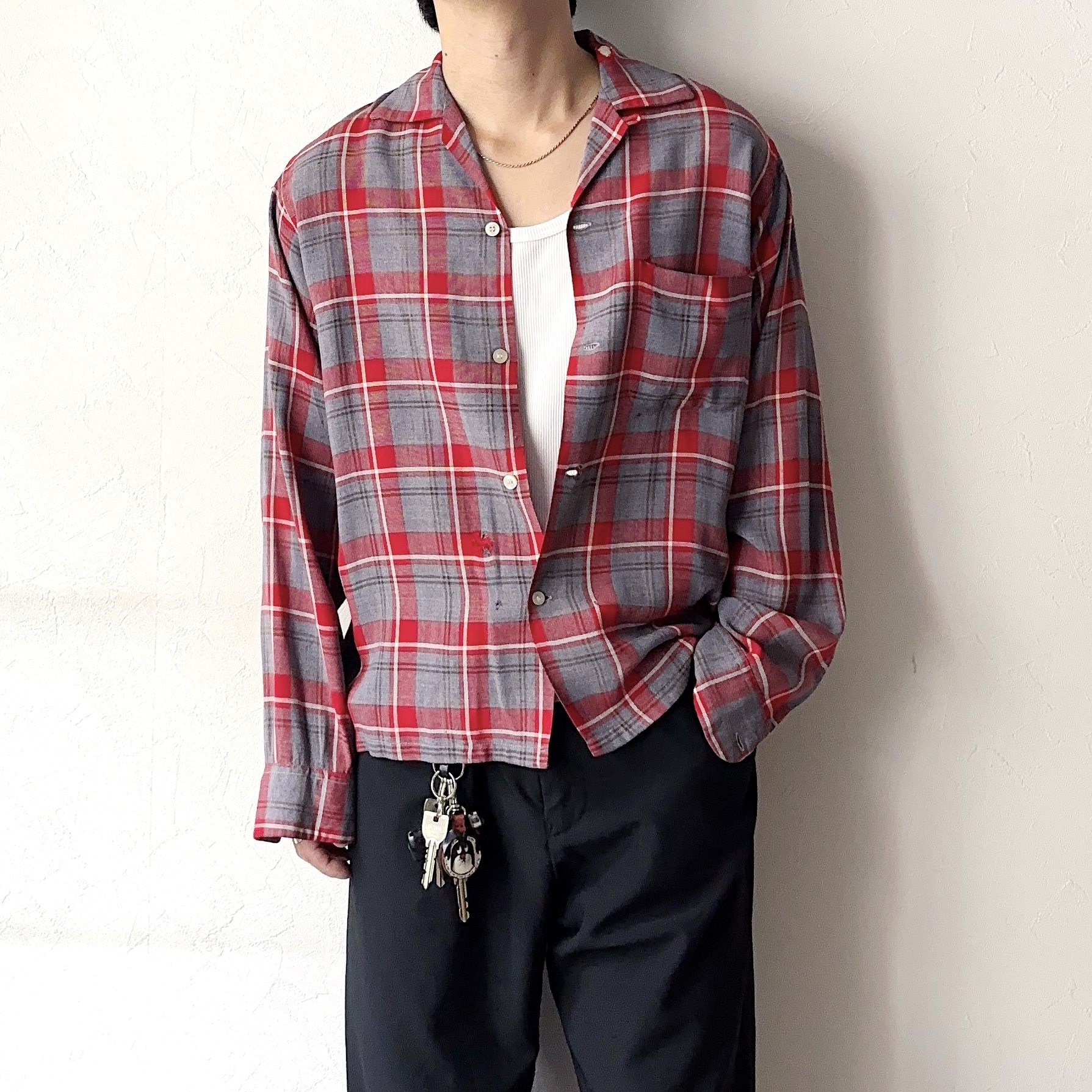 Vintage 50's【Wesley】Open Collar Rayon Check Shirt の画像 4