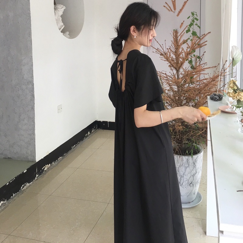 ワンピース 夏 ロングワンピース マキシワンピース ロングtシャツワンピース ロングワンピース半袖 ワンピースドレス ロングドレス リゾートワンピース ロングワンピース黒 背中見せ ゆったり Viento
