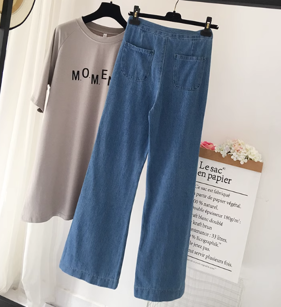 レディース パンツ ボトムス ジーンズ Gパン フルレングス ワイド フレア ファスナー ハイウエスト ボタン ウォッシュ しわ防止加工 ハリ 薄手 かわいい 大人可愛い きれいめ シンプル