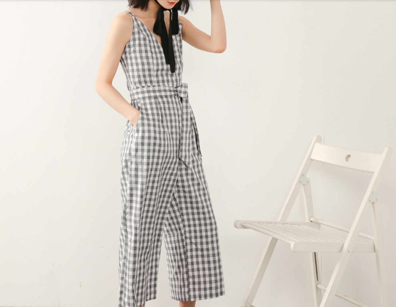 ギンガムチェック ワンピース オールインワン カジュアル ロンパース ツナギ 506 Sweetly