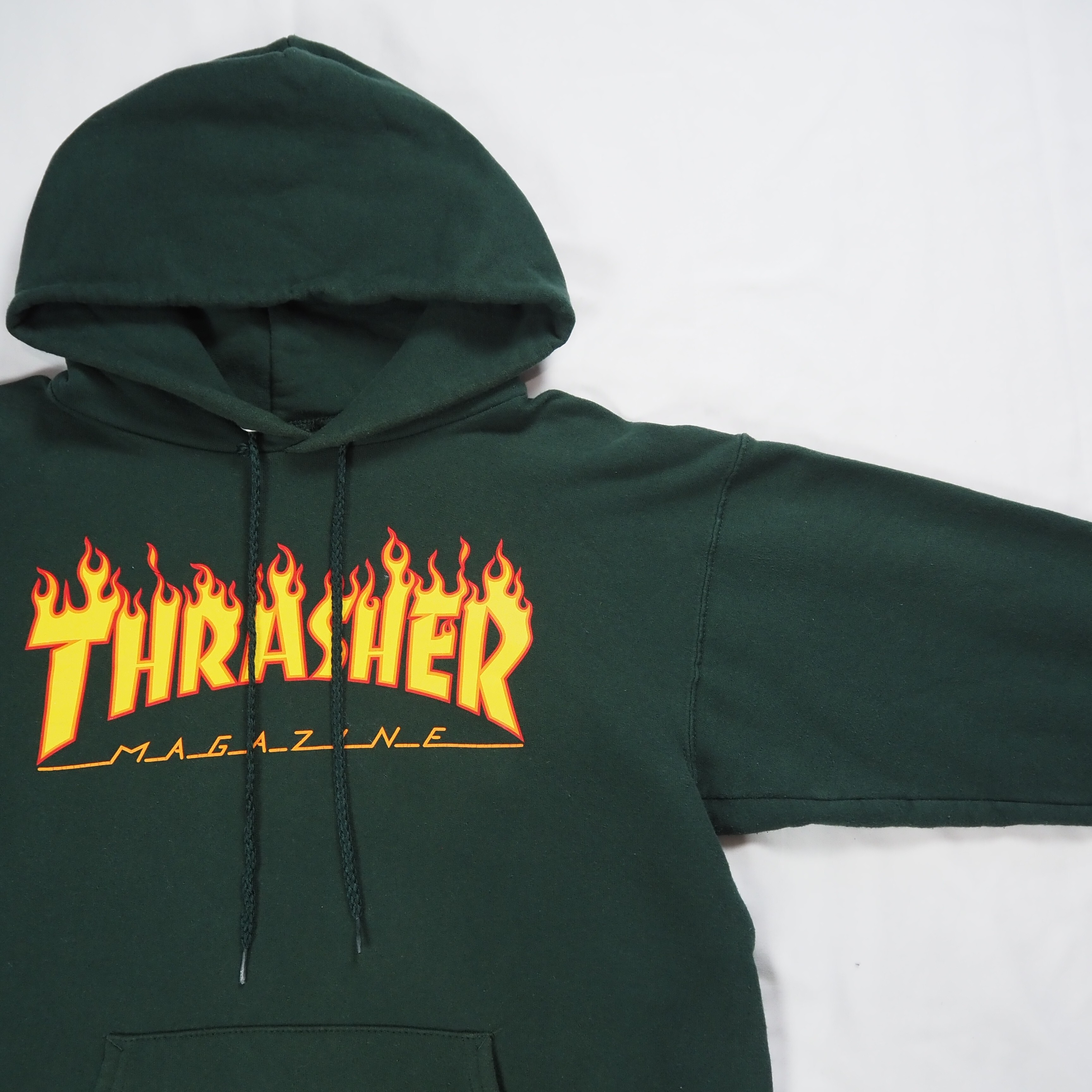 00's Thrasher フーディ フレイムロゴ グリーン Sサイズ の画像 5