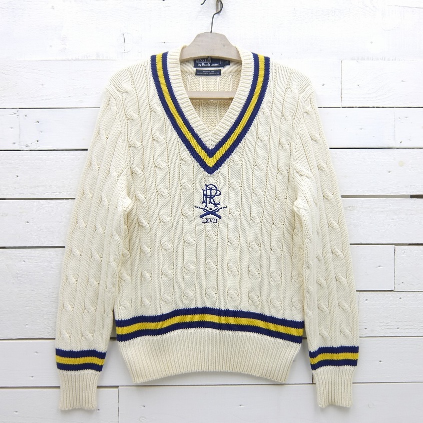 Ralph Lauren ラルフローレン Vネック 刺繍入り コットンニットセーター チルデンセーター メンズ Mサイズ Represent Onlinestore