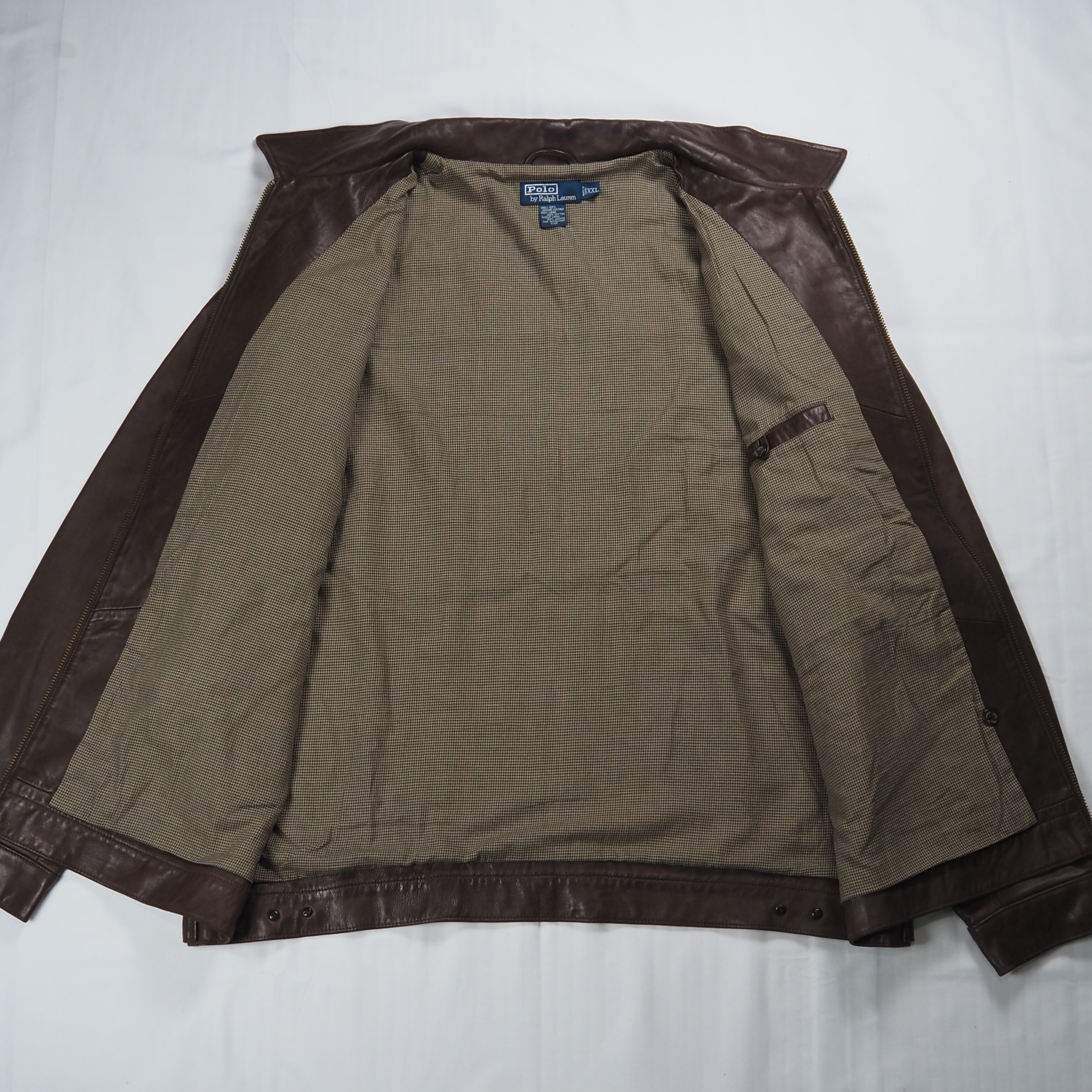 【9/23 20:00入荷】90's Ralph Lauren ラムレザージャケット XXL ブラウン の画像 12