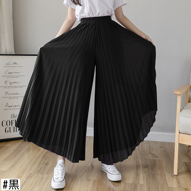 シフォンプリーツワイドレッグパンツ女性の夏の薄いセクションハイウエストストレートスカートパンツ緩い緩い9ポイントパンツ潮 ハイウェスト サマー