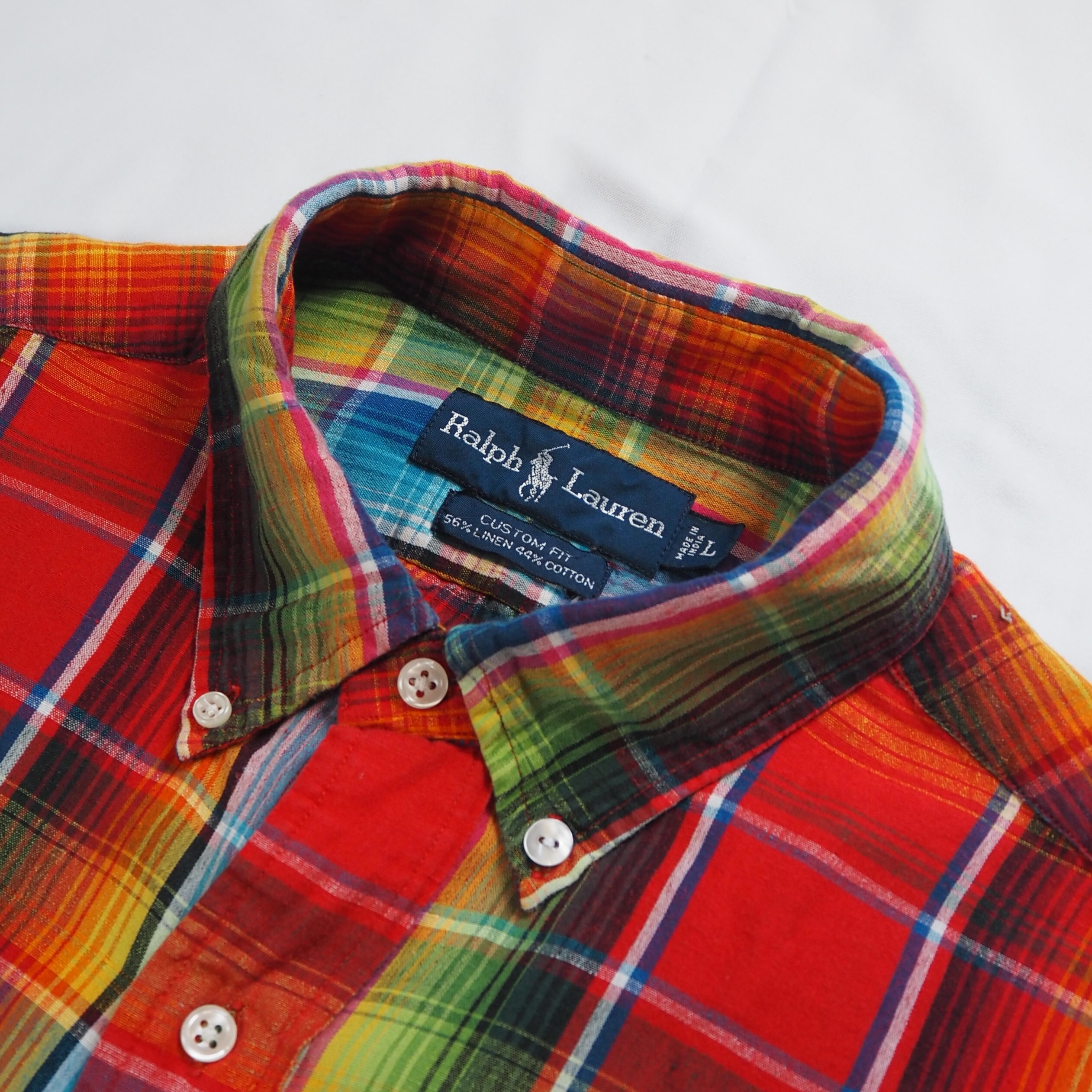 90's Ralph Lauren リネンコットンシャツ 半袖 Lサイズ の画像 8