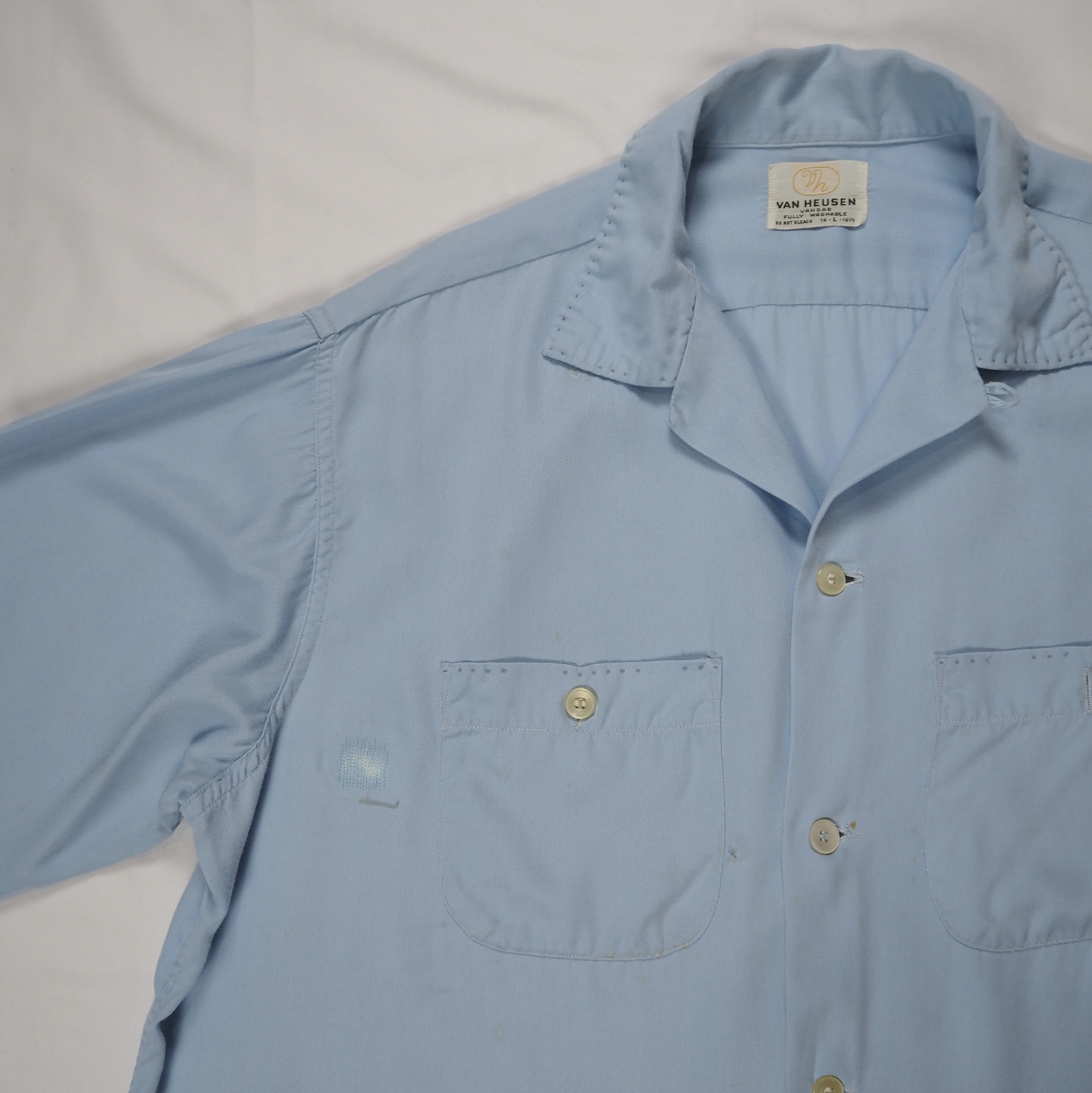 50’s-60’s Van Heusen レーヨンシャツ Lサイズ ライトブルー の画像 9