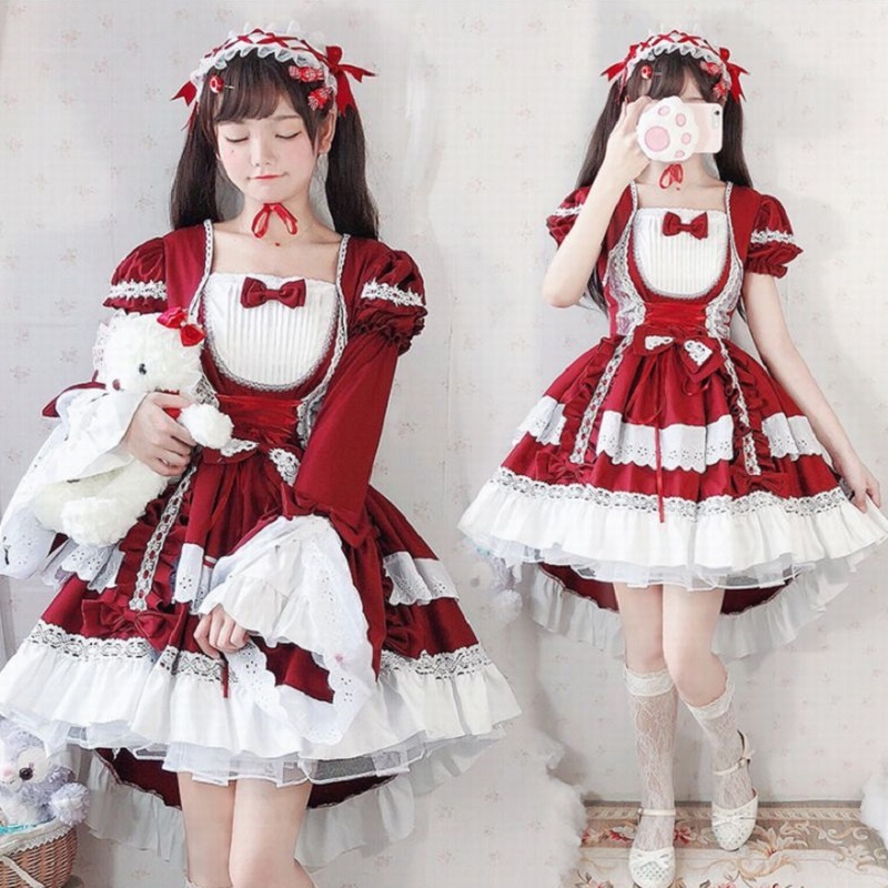 ロリータドレス ロリータ メイド スウィート コスプレ Red 3点セット M0022 Magicspice