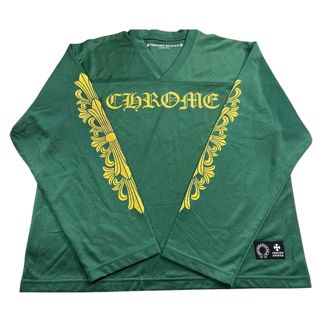 【CHROME HEARTS】クロムハーツ WARM UP JERSEY CHプリントメッシュロングスリーブTシャツカットソー グリーン