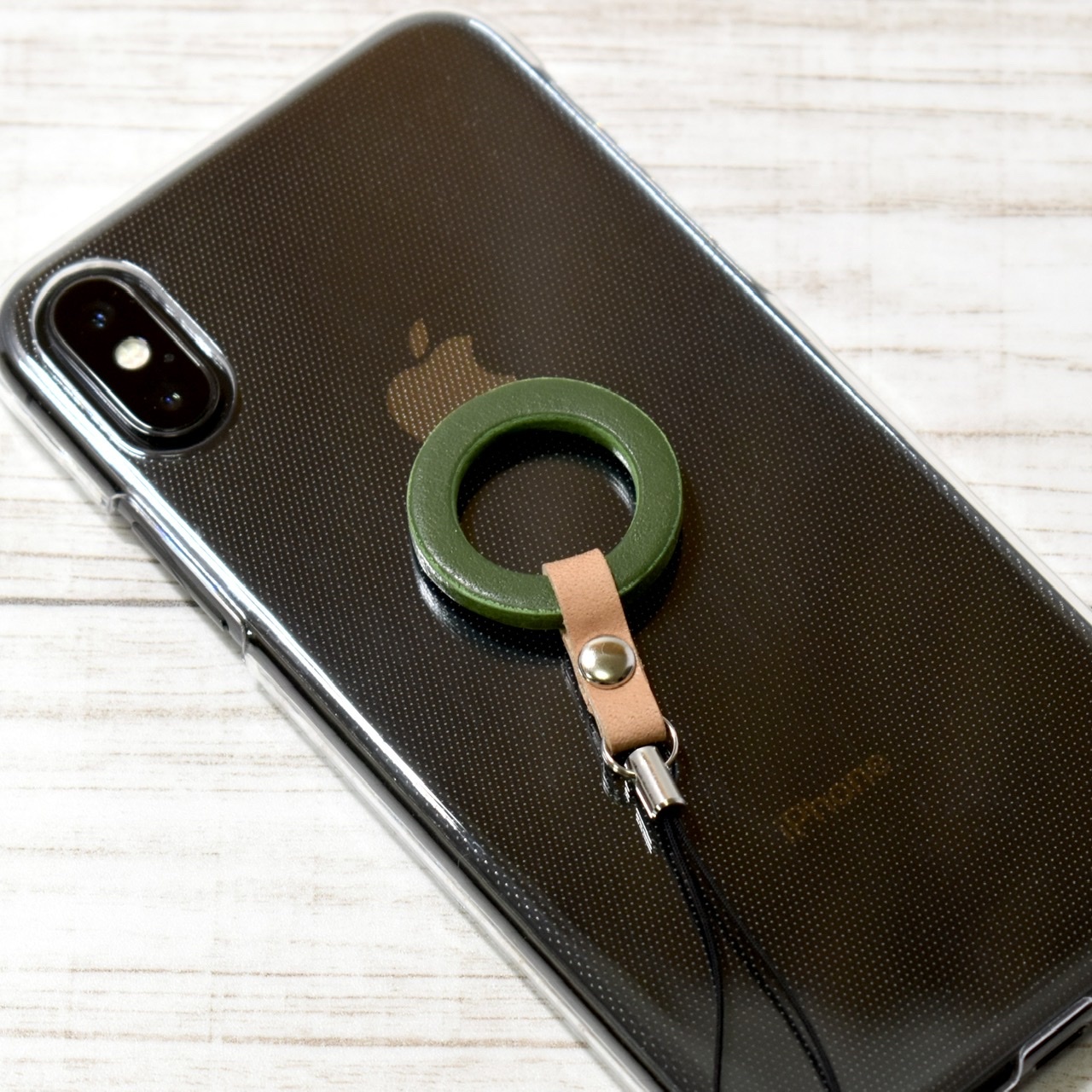 落ちないレザースマホリングストラップ グリーン Tokddict Leather Studio 落ちないレザースマホリングストラップ グリーン Tokddict Leather Studio