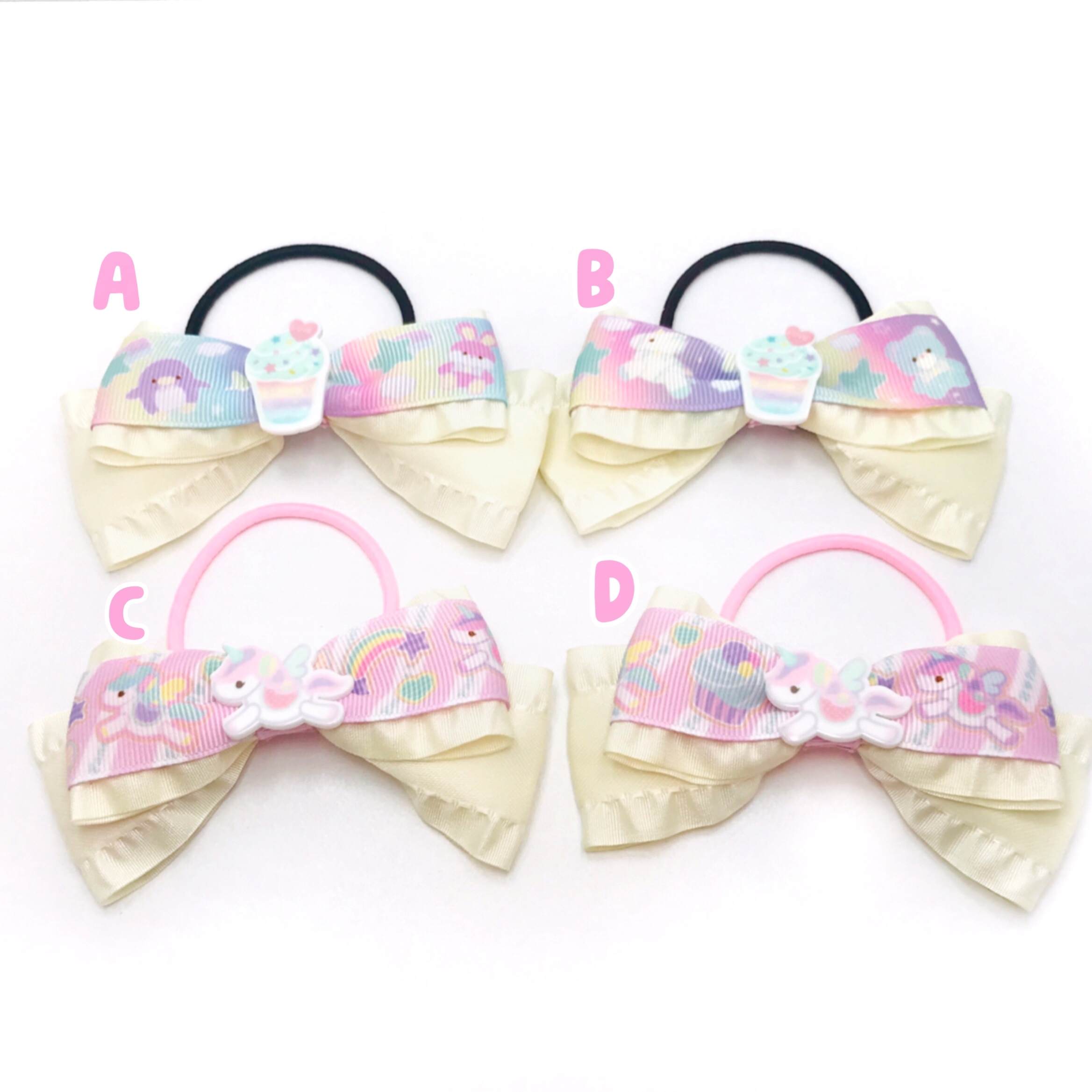 Pirokoさんリボンのフリルリボンヘアゴム ホワイト系 Girly H