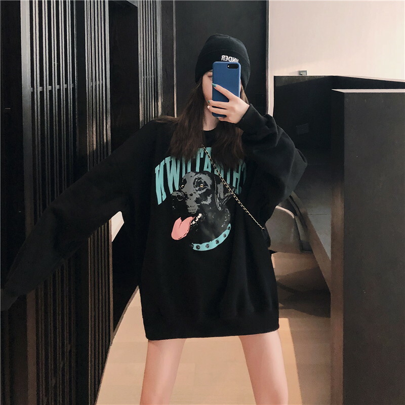秋新作 トレーナー レディース かわいい 韓国トレーナー レディース スウェットトレーナー レディース カットソー 長袖 韓国ファッション レディース トップス セーター カジュアル プリント 犬 文字 グレー ブラック ホワイト ワンサイズ Viento