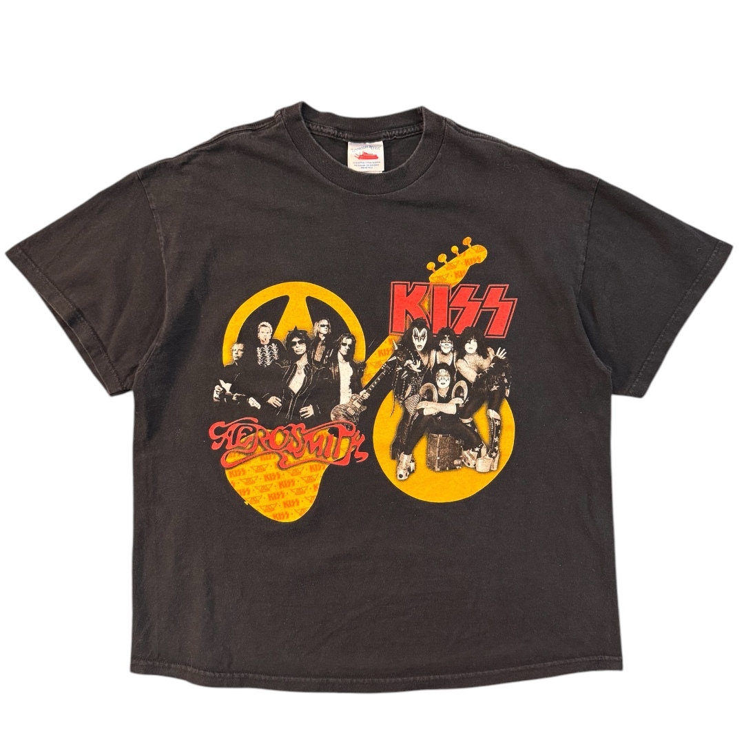 【AEROSMITH & KISS】エアロスミス＆キッス ダブルプリントツアーTシャツ（ブラック）XL