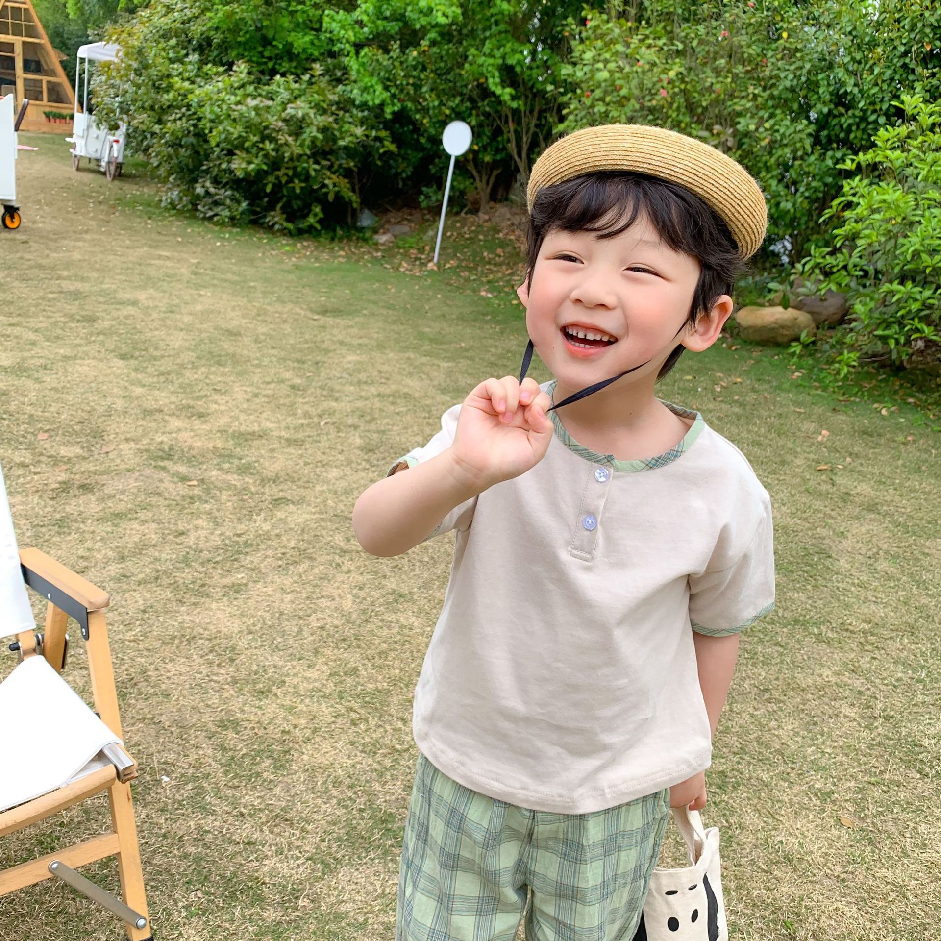 全２色 セットアップ 半袖 ハーフパンツ チェック柄 コットン おしゃれ 可愛い 子供 キッズ ベビー 赤ちゃん 男の子 女の子 Hay244 Berceau Select Shop ベルソー セレクトショップ キッズ 親子ペアetc