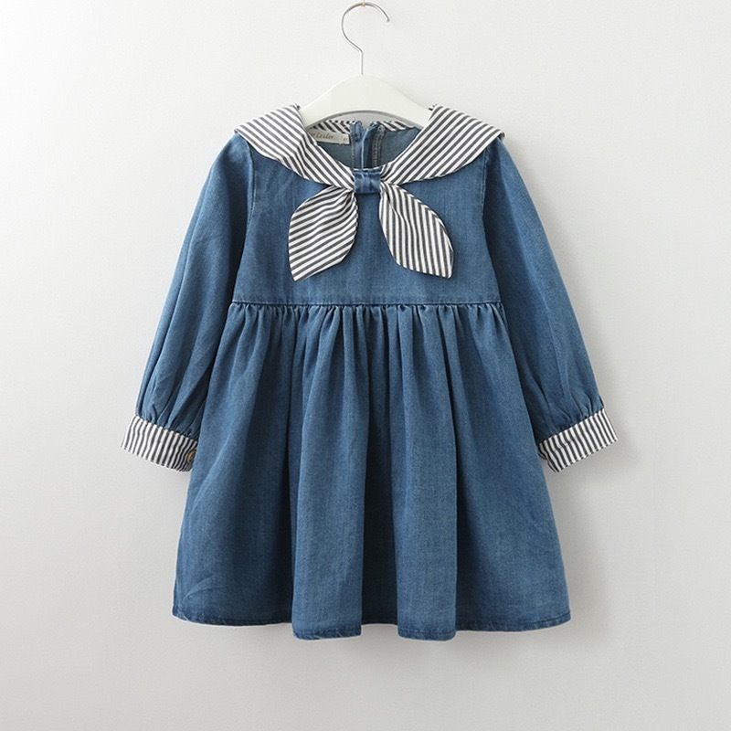 セーラーリボンカラーデニムワンピース キッズ Remilkids セーラーリボンカラーデニムワンピース キッズ Remilkids
