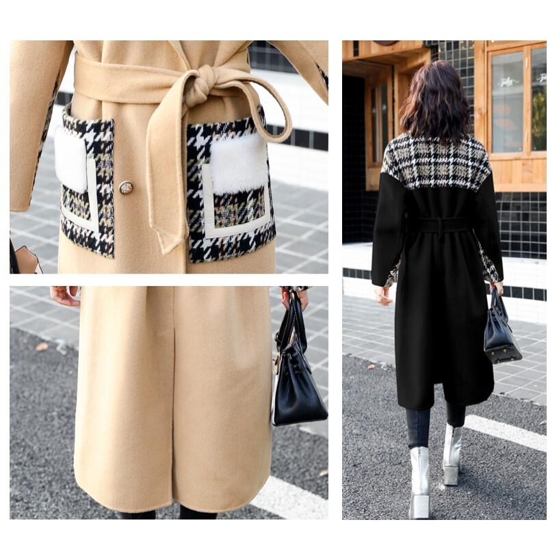 2019年 新作 チェック柄 Aライン ガウン コート アウター ファー付き
