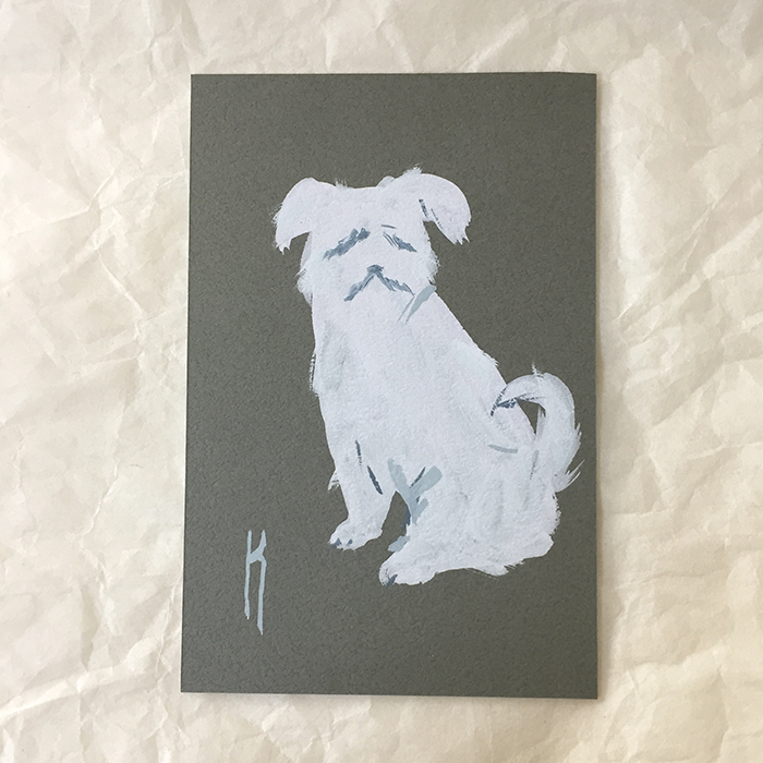 手描きの水彩画ポストカード12 白い犬 墨絵堂 江島恵の墨絵ギャラリー 手描きの水彩画ポストカード12 白い犬 墨絵堂 江島恵の墨絵ギャラリー