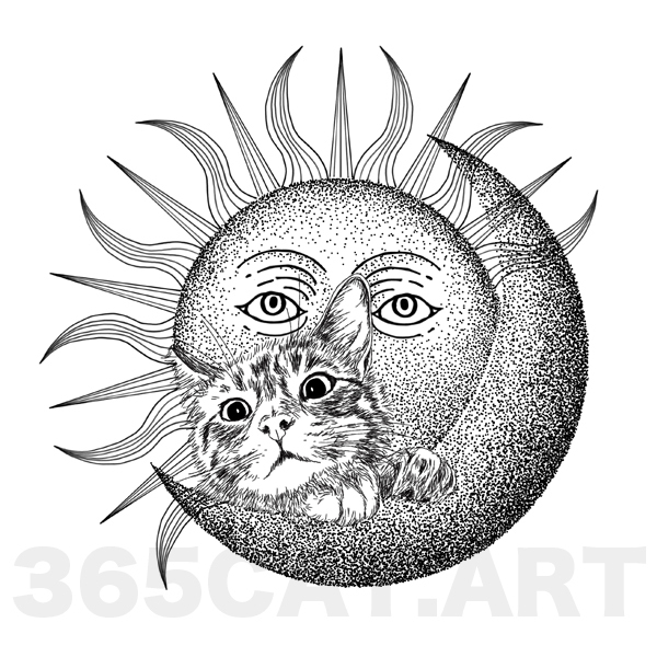 タトゥーシール 猫の絵 イラスト猫雑貨 月と太陽と猫 Cat Tattoo 猫雑貨 グッズ通販 猫や動物イラスト 似顔絵作成 365cat Art