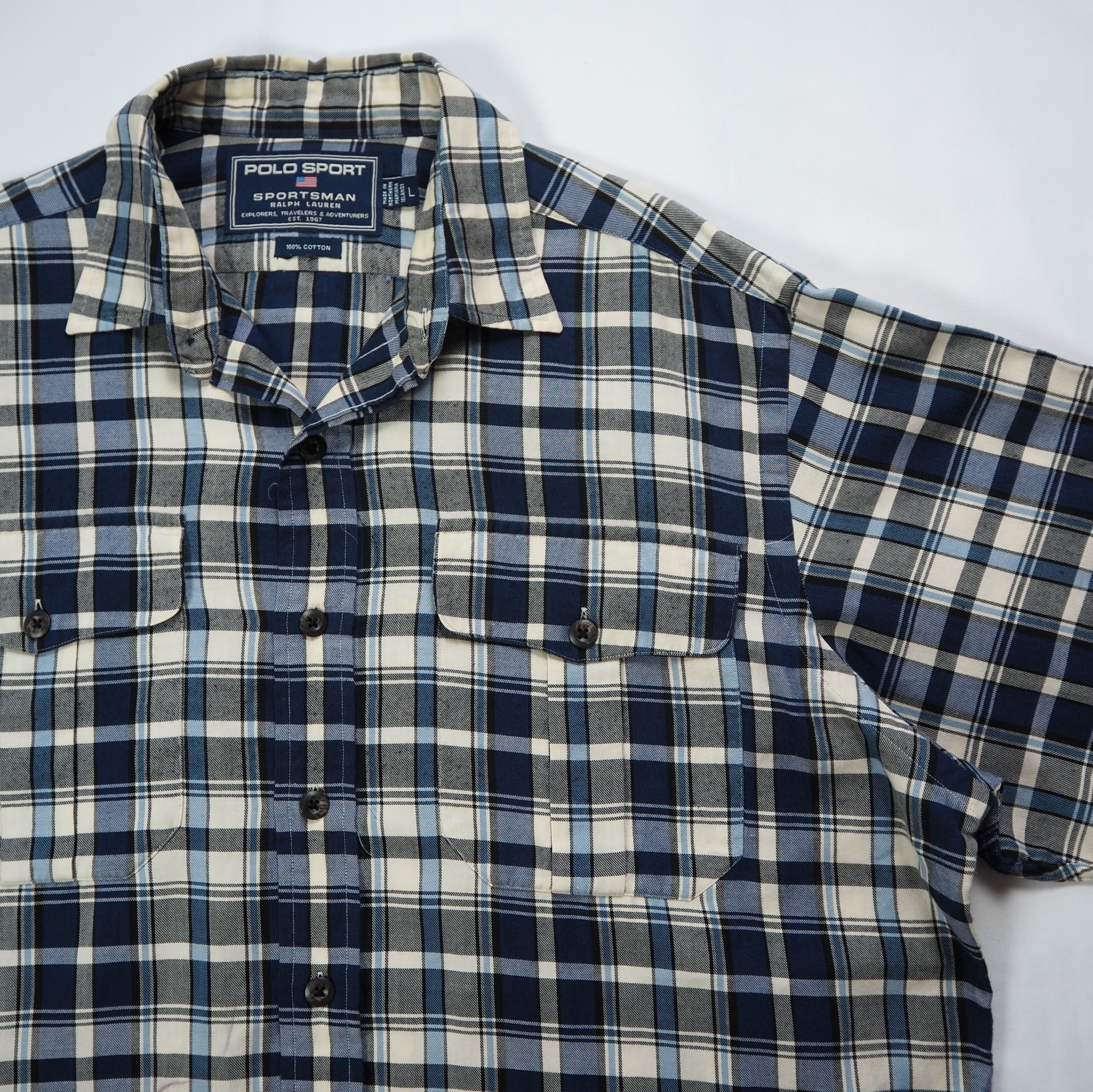 【9/23 20:00入荷】90's POLO Sports シャツ ブルー×ホワイト の画像 4