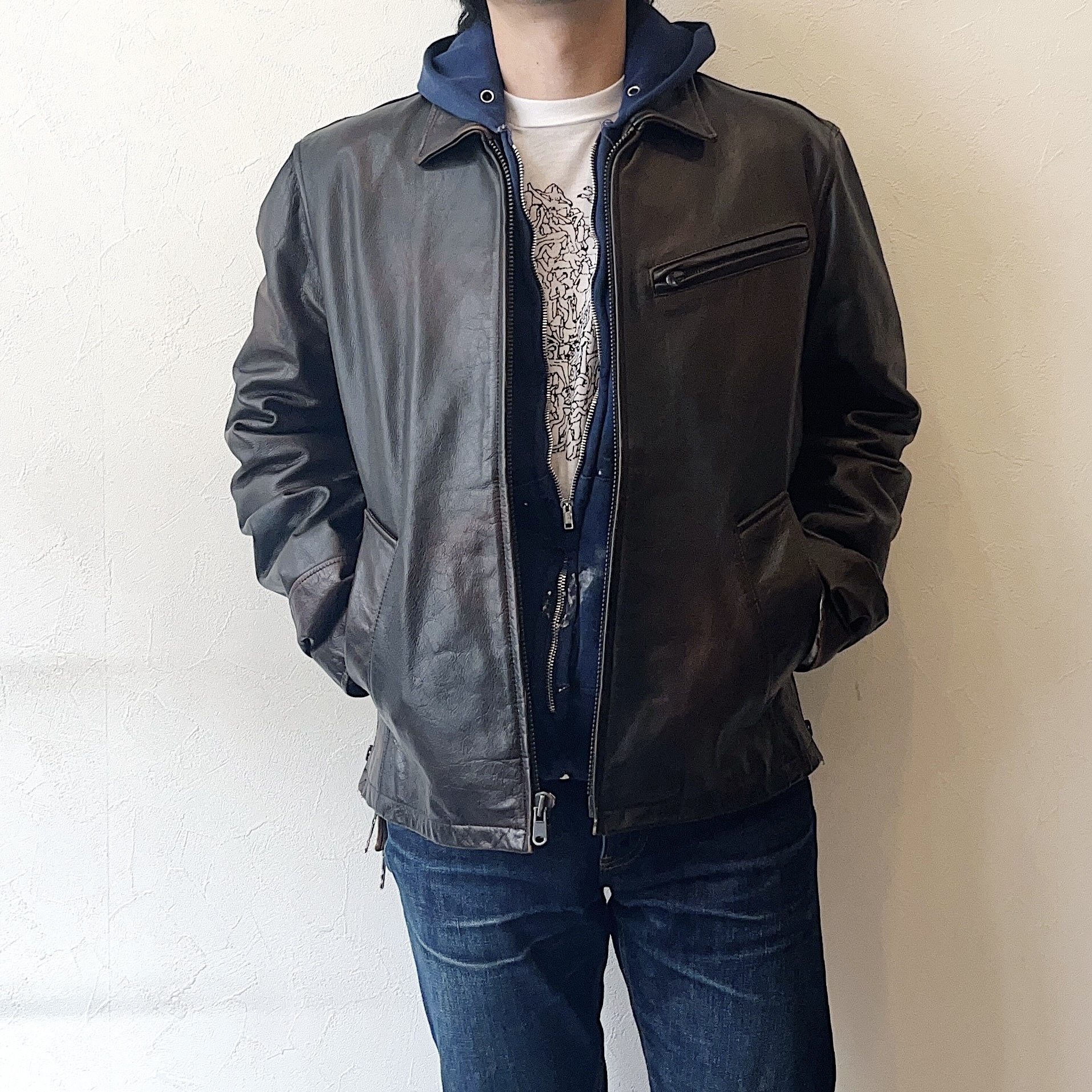 Vintage Side Zip Leather Jacket の画像 4