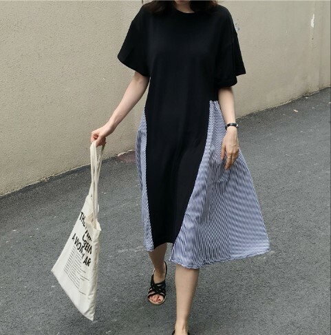 切り替えワンピース ロング ワンピース レディース ストライプ シャツ フレア シャツワンピース シンプルワンピース 夏 春 春夏 プチプラレディースファッション通販 Yboueki