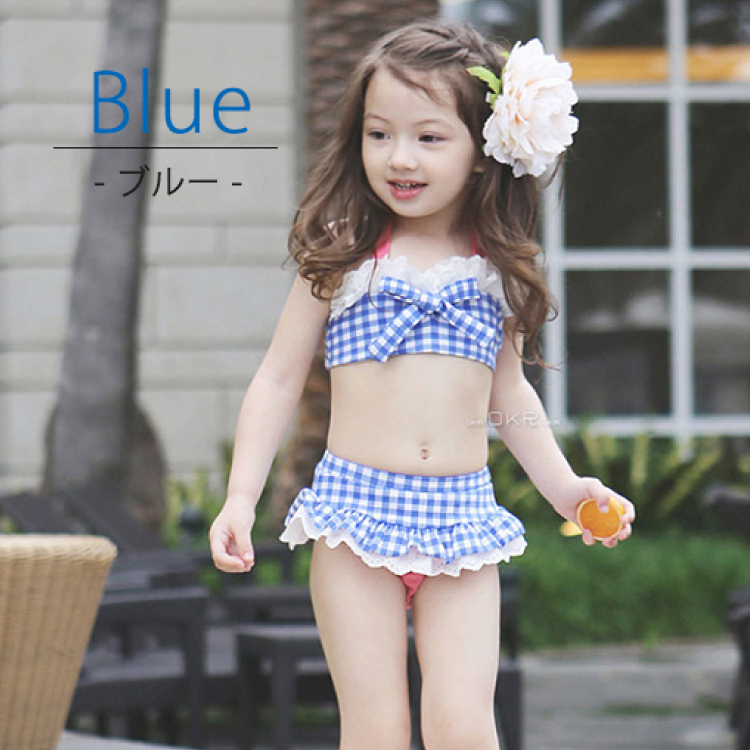 水着 セパレート 3点セット ギンガムチャック柄 韓国子供水着 90 130 Q Toworld キュートワールド 子供 服 メール便は何点でも送料の合計は280円