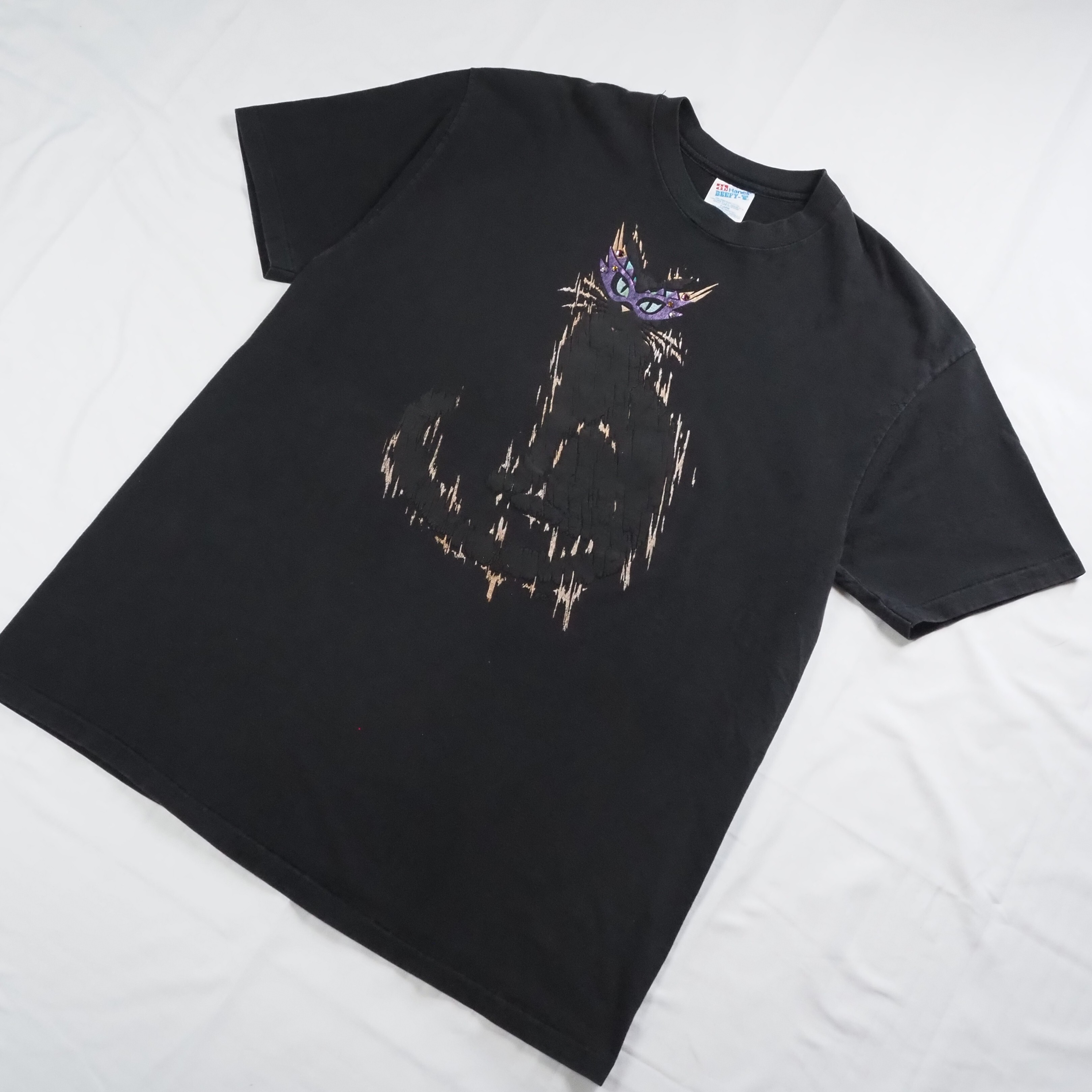 90's Hanes 猫Tシャツ XL ブラック の画像 2