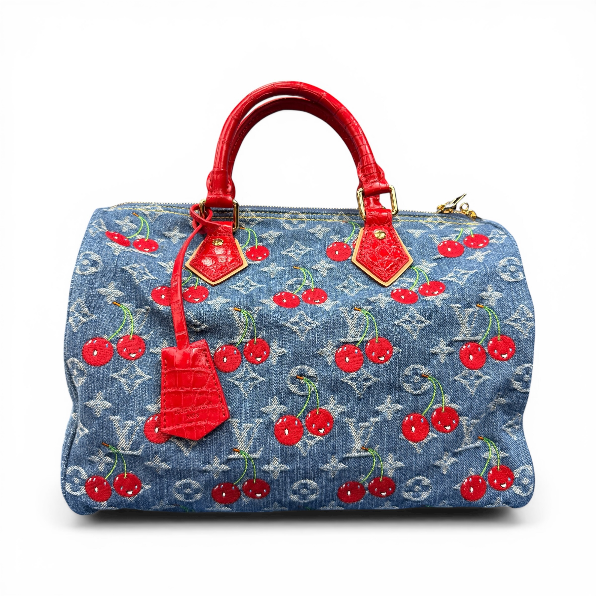【Louis Vuitton × 村上隆】ルイ・ヴィトン超希少・極美品 チェリー デニム スピーディ30（アリゲーターハンドル仕様）