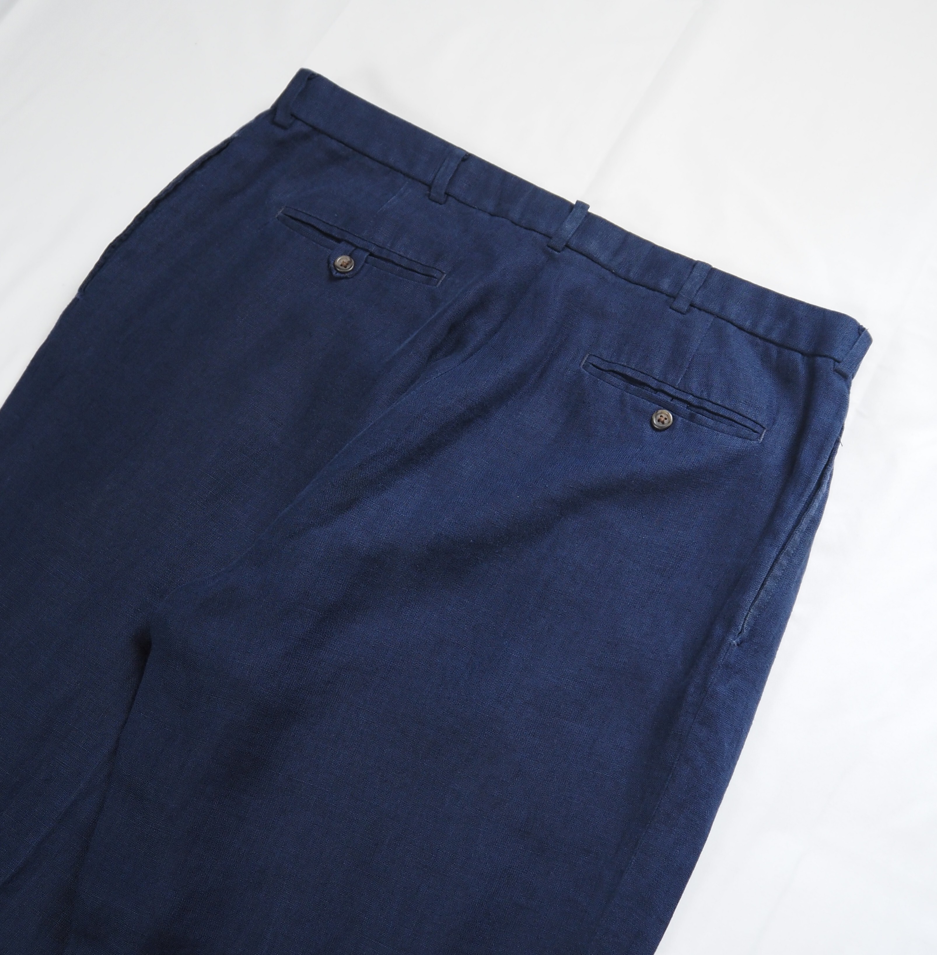 90's Ralph Lauren 100%リネンパンツ ネイビー 38×30 の画像 12