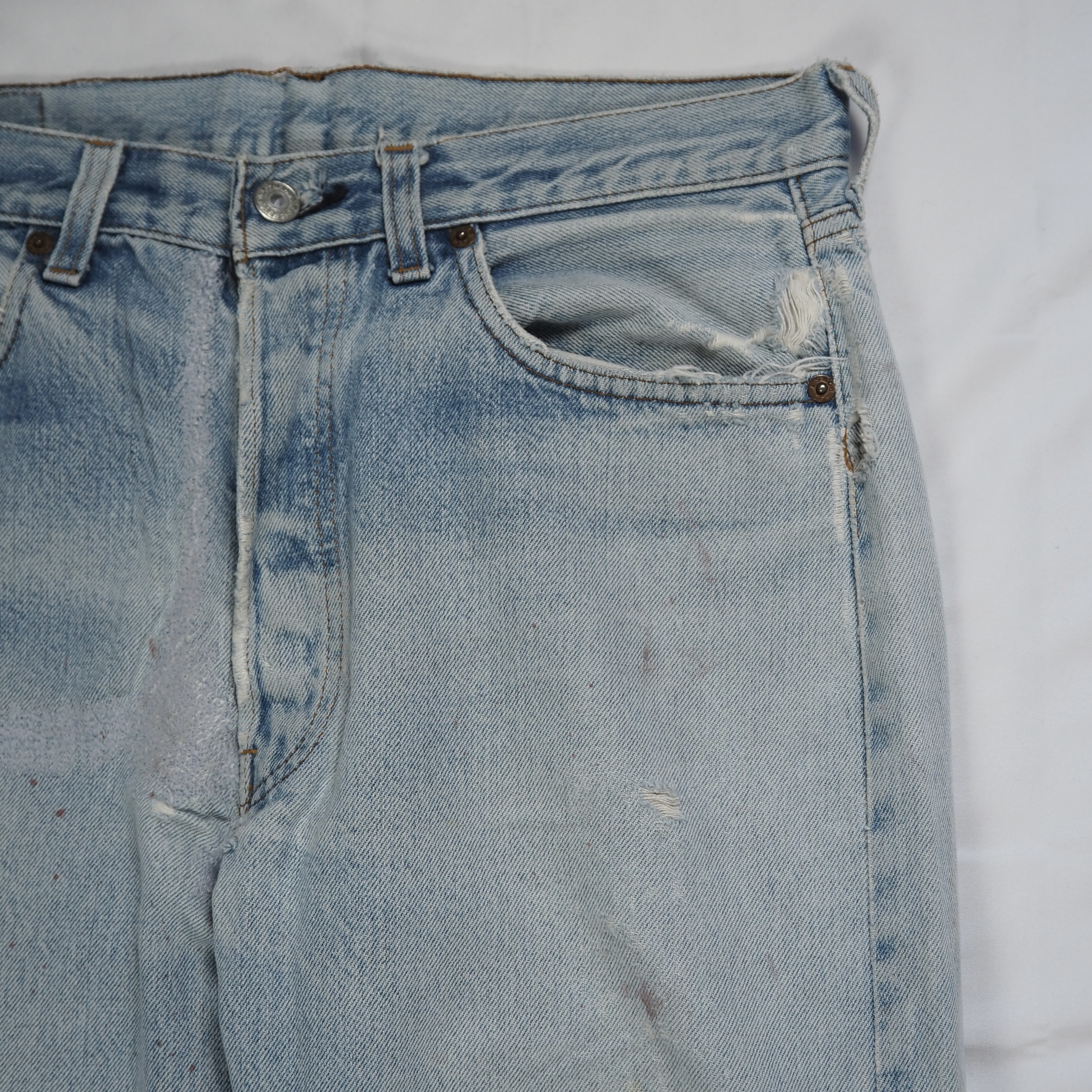 80’s Levi’s 501 赤耳 32×29程度 アイスブルー リペア の画像 4