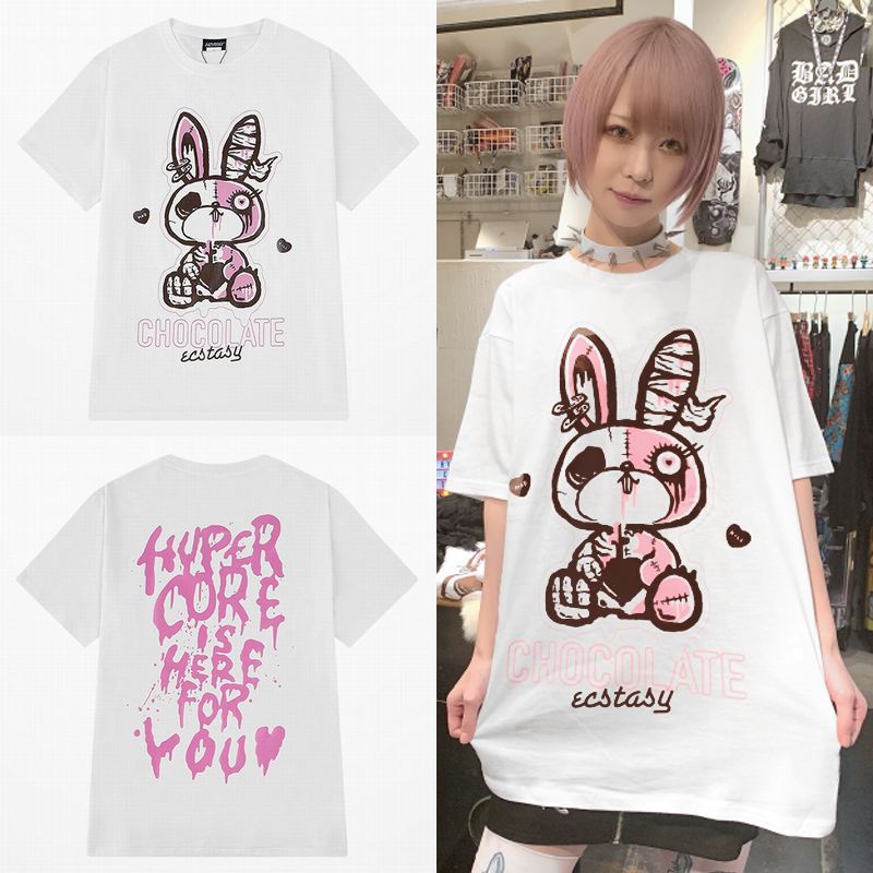 ユニセックス Tシャツ 半袖 メンズ レディース うさぎ ラビット ゾンビ プリント オーバーサイズ 大きいサイズ ルーズ ストリート