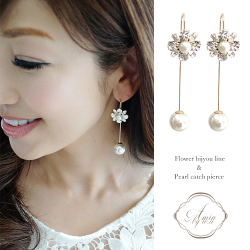 和泉 佳子 Amin By W A フラワービジューライン パールキャッチピアス Amin By W A 和泉 佳子 Amin By W A フラワービジューライン パールキャッチピアス Amin By W A