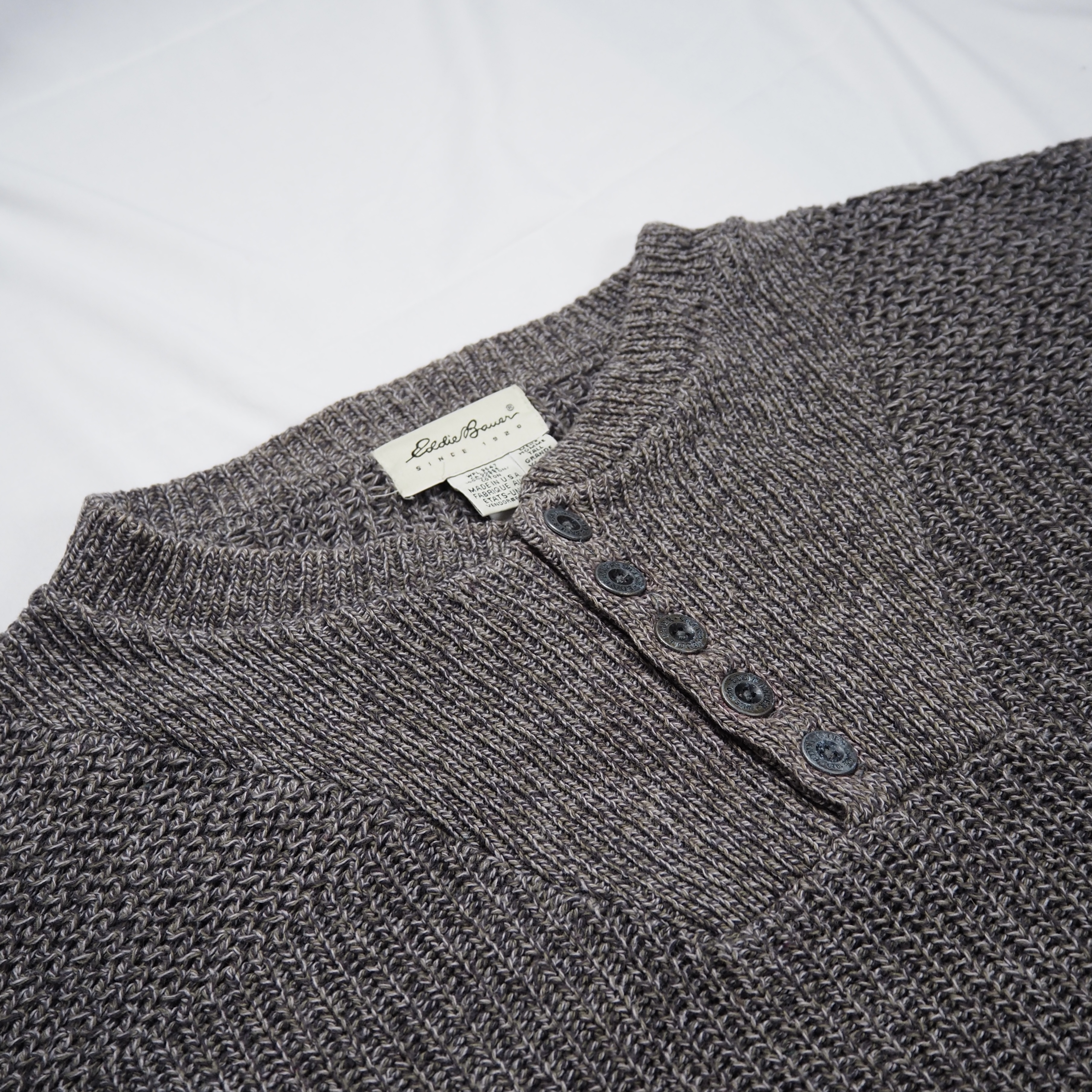 90’s Eddie Bauer コットンニット ジープセーター XL グレー アメリカ製 の画像 2