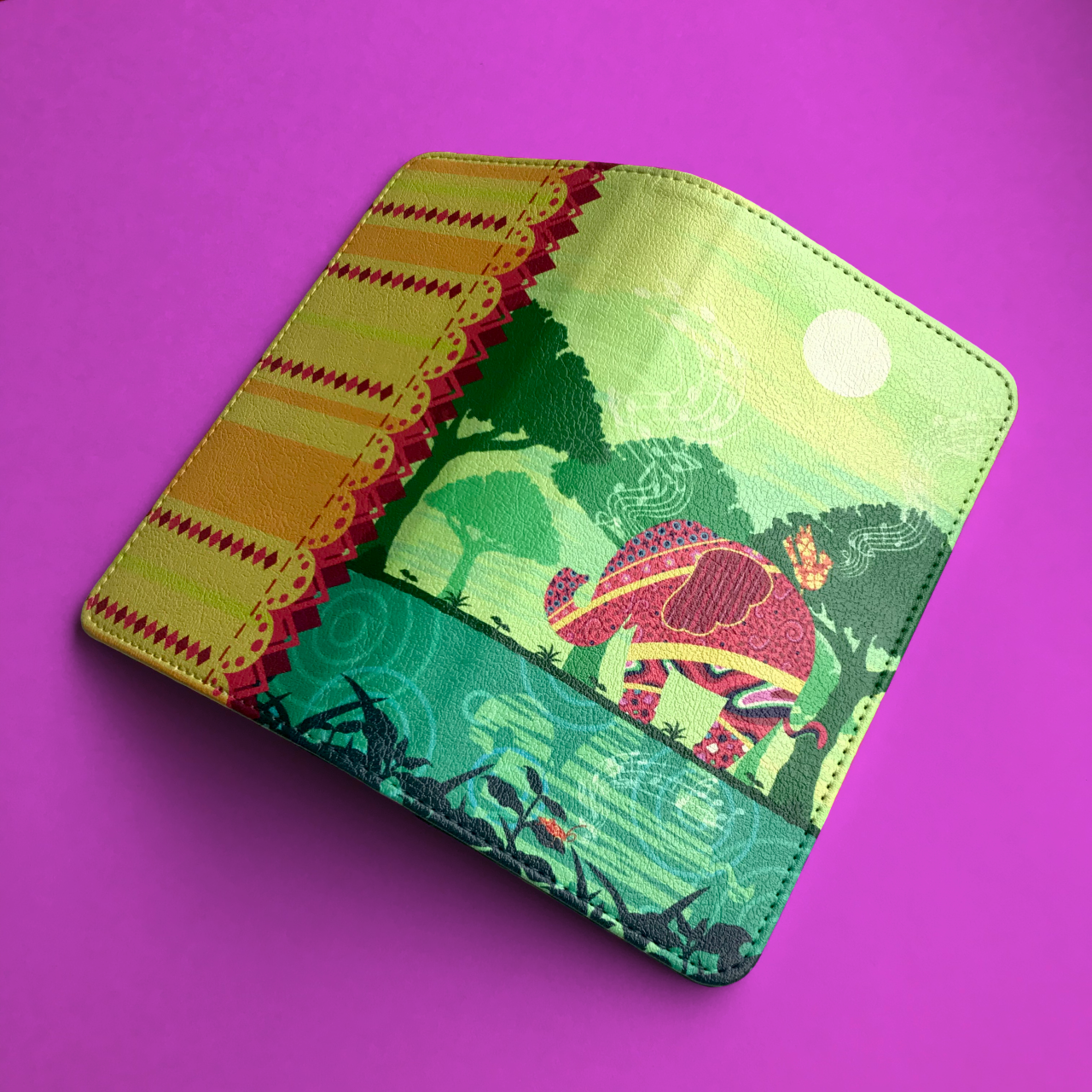 スマートフォン 手帳型ケース ベルトなし Harmony Iphoneケース Androidケース スマホケース デザイン イラスト アート ゾウ アフリカ カラフル かわいい サイシキユウギ