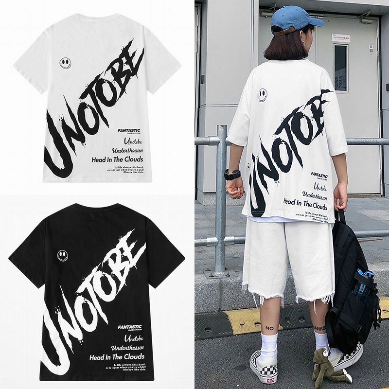 韓国ファッション Tシャツ ユニセックス Tシャツ 半袖 メンズ レディース ラウンドネック 英字 バックプリント オーバーサイズ 大きいサイズ ルーズ ストリート