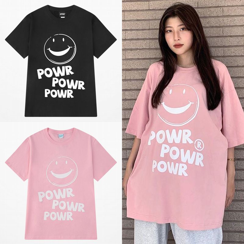 韓国ファッション Tシャツ ユニセックス Tシャツ 半袖 メンズ レディース ラウンドネック スマイルマーク ニコちゃんマーク プリント オーバーサイズ 大きいサイズ ルーズ ストリート