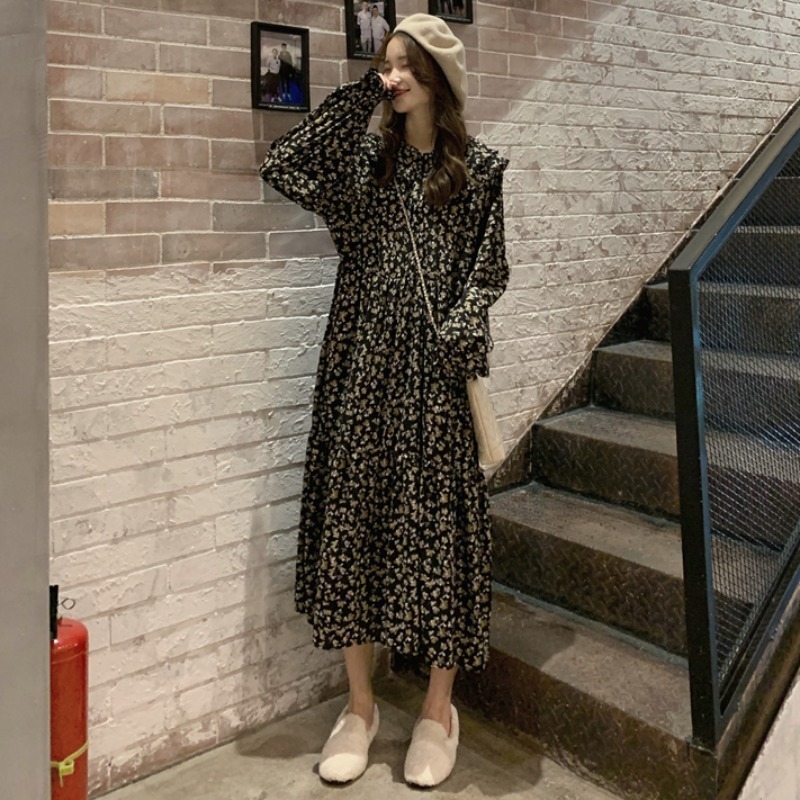 大人可愛い 花柄ワンピース ロングワンピース 小花柄 レディース レトロ フェミニン きれいめ ガーリー 長袖 秋 シフォンワンピース デート お出かけ Ptnym3328 Shop Suba