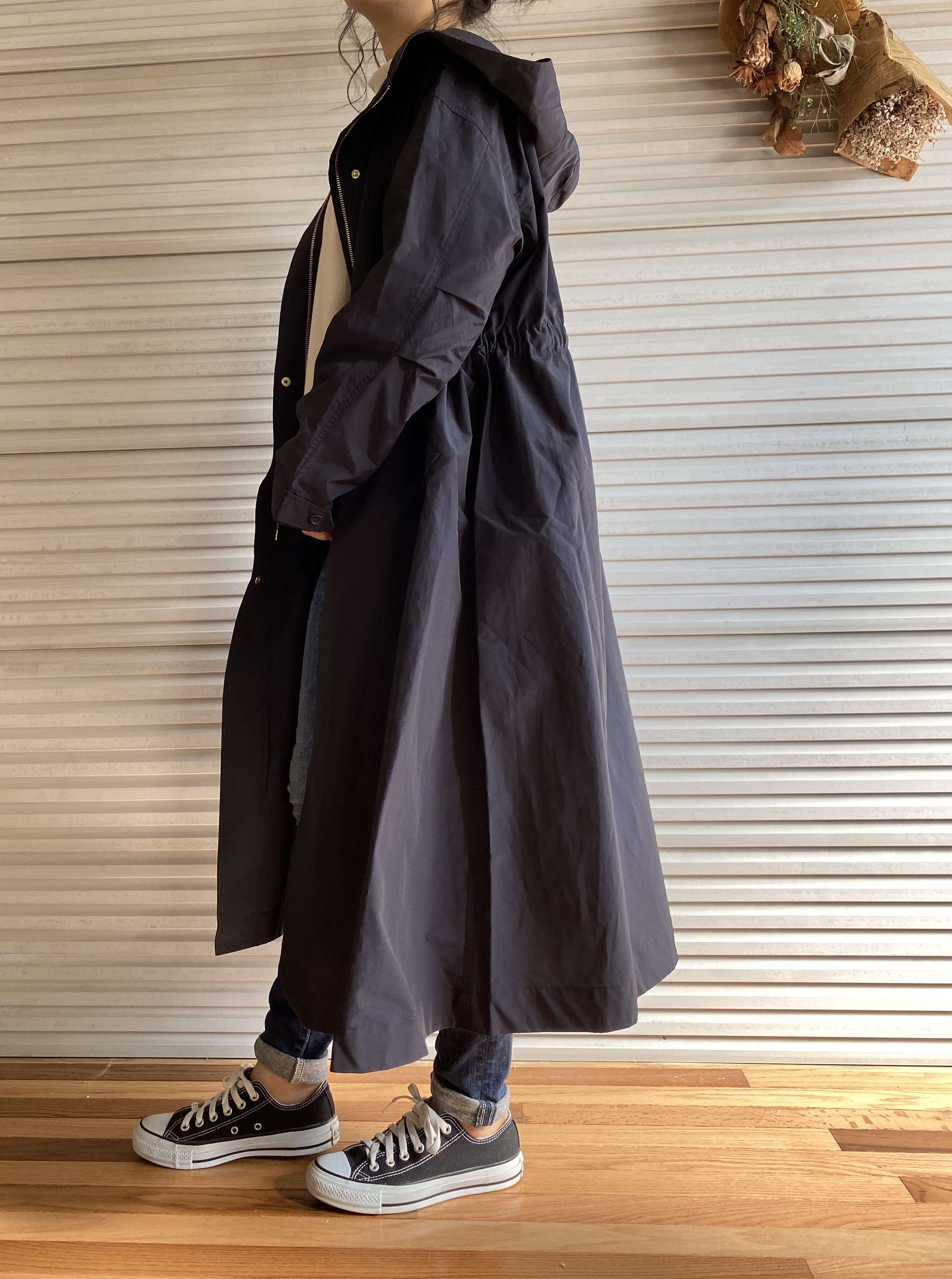 撥水加工ロングフードコート ネイビー Emma Ideal