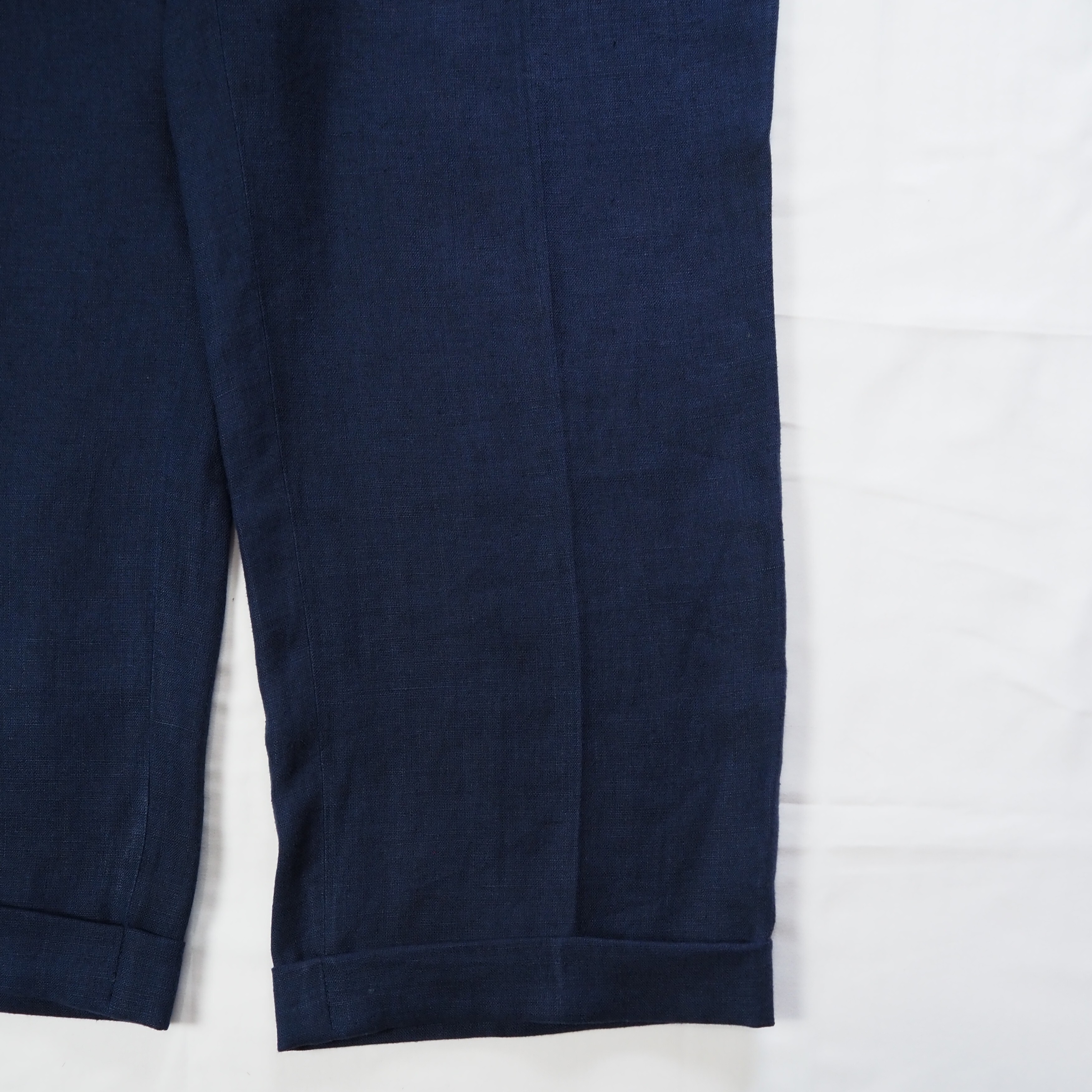 90's Ralph Lauren 100%リネンパンツ ネイビー 38×30 の画像 10