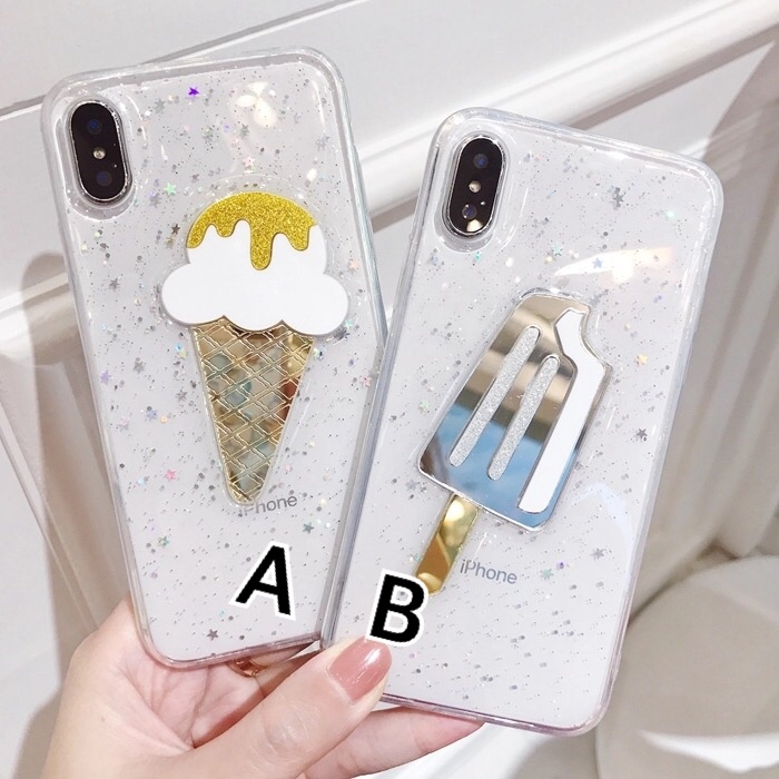 送料無料 予約商品 アイスクリーム ソフトクリーム 透明 ラメ ゴールド シルバー Iphoneケース スマホケース 食べ物 Selectshop Aya