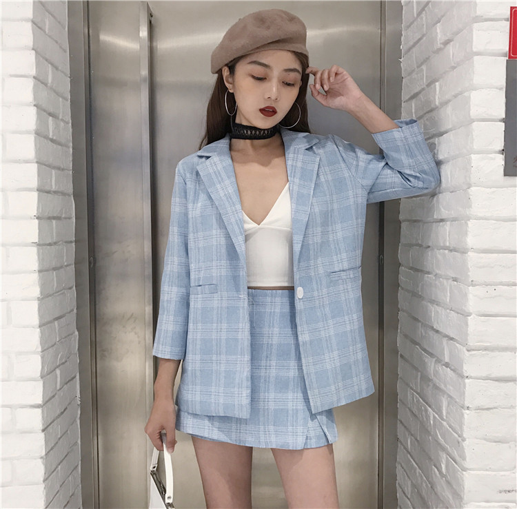 春夏 チェック柄 セットアップ ブレザージャケット デイリー 通勤