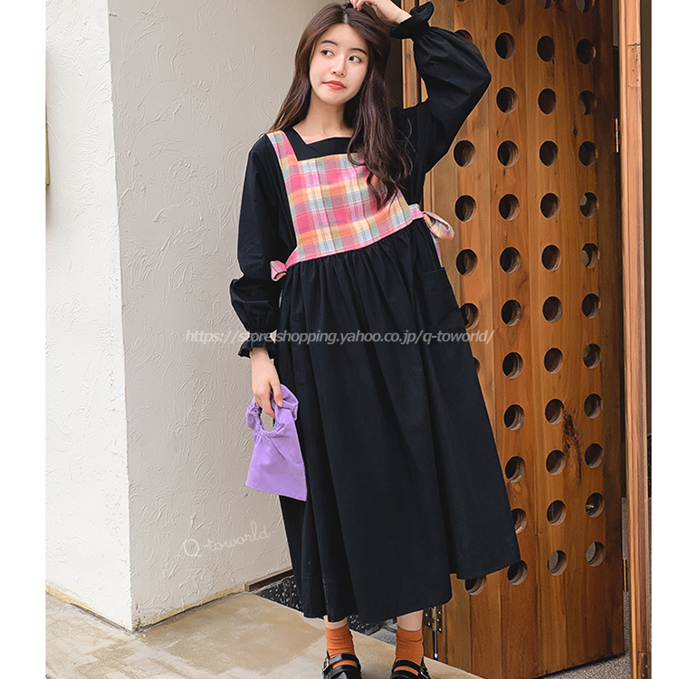 F ワンピース 長袖 ステッチ リンクコーデ キッズサイズ有 韓国風 可愛い 女の子 レディース Q Toworld キュートワールド 子供服 メール便は何点でも送料の合計は280円