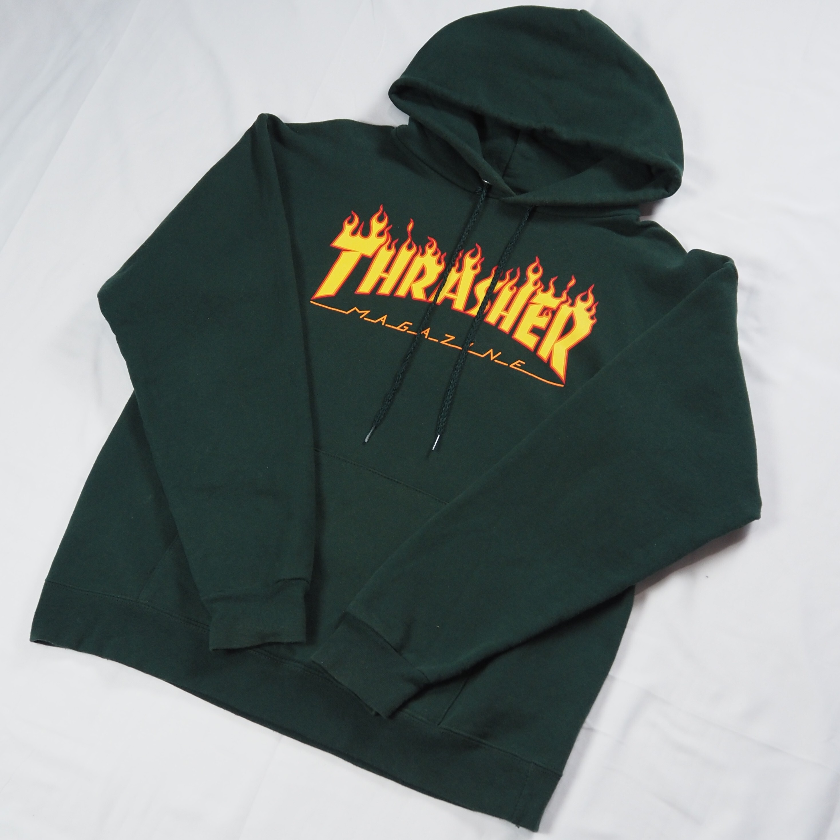 00's Thrasher フーディ フレイムロゴ グリーン Sサイズ の画像 8